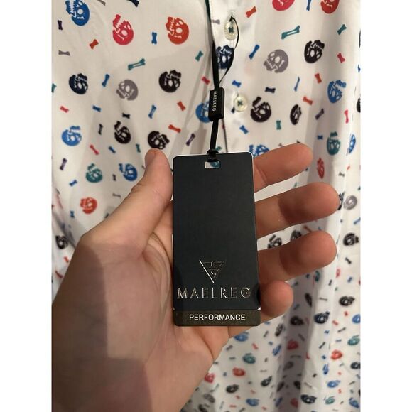 Maelreg Mens Large Performance Polo Skull Bones Multicolor Print Golf - Picture 4 of 8